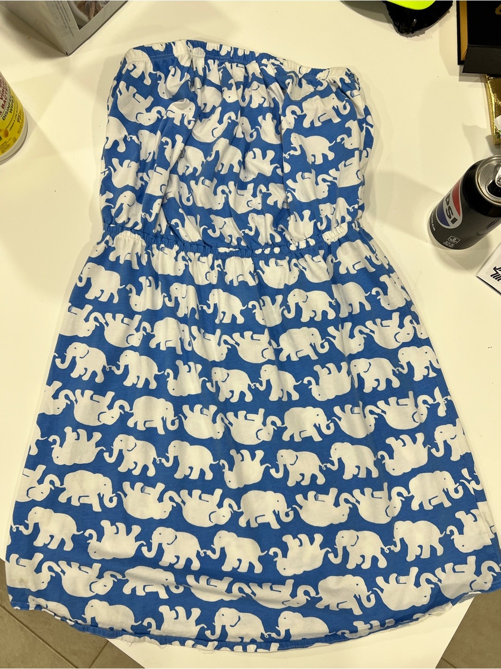Lilly Pulitzer Blue and White Strapless Elephant Print Dress